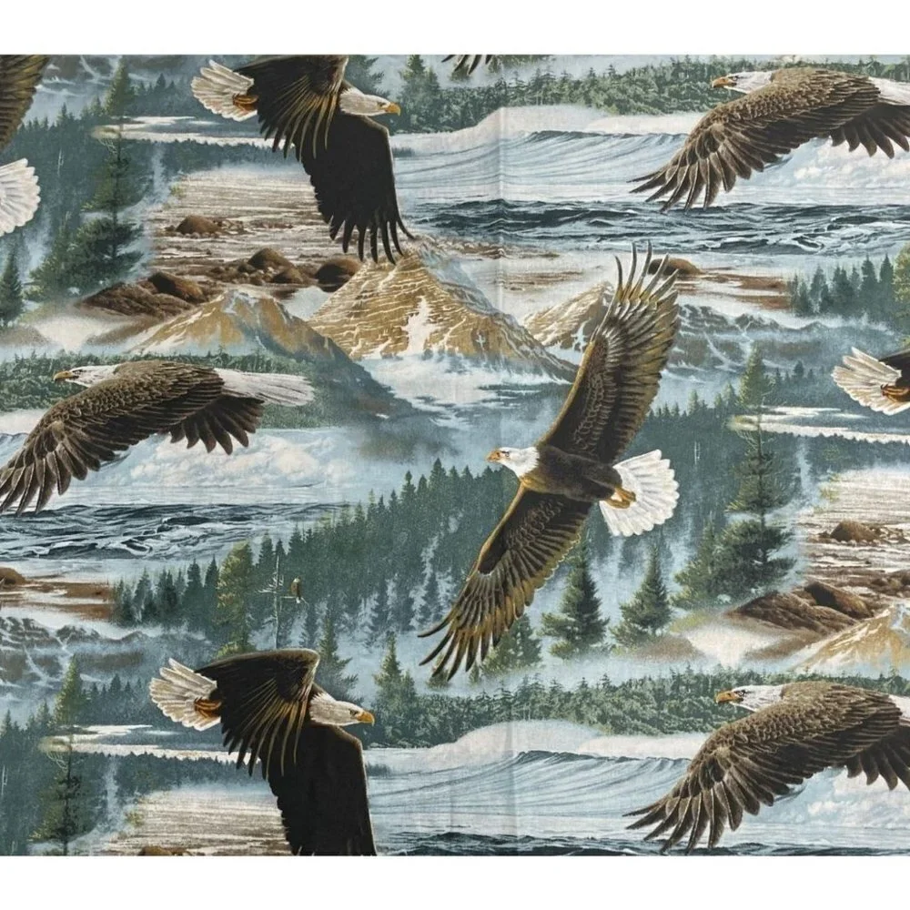 Eagles Soaring Along the Shore Print Pure Cotton Fabric 42